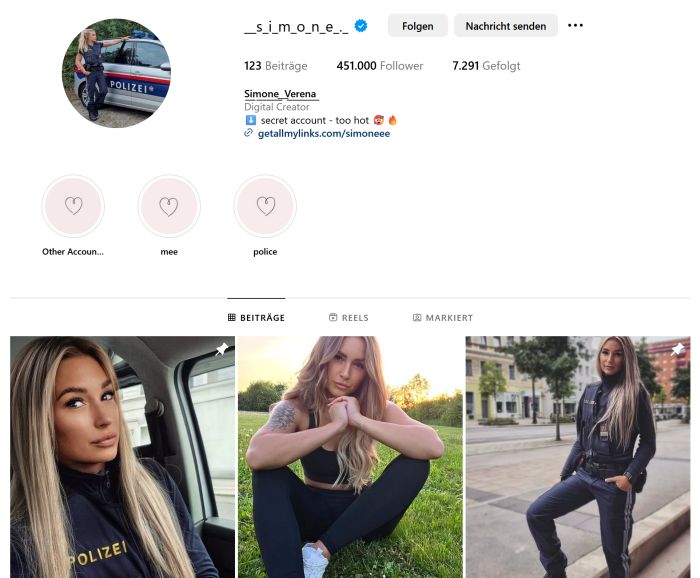 instagram profile of simone