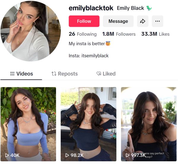 tiktok profile of emilyblacktok