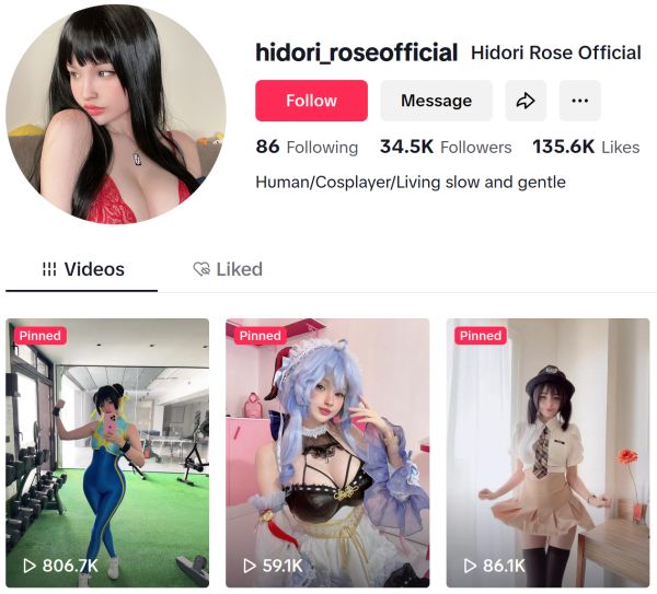 tiktok profile of hidori_roseofficial