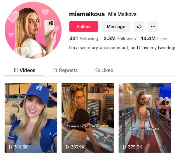 tiktok profile of miamalkova