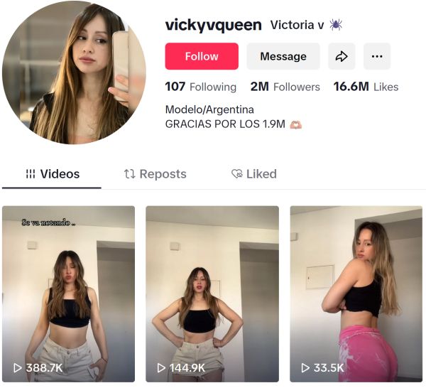 tiktok profile of vickyvqueen