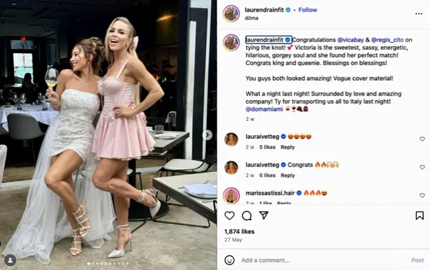Instagram carousel post example from Lauren Drain showing lifestyle content and engagement-focused caption