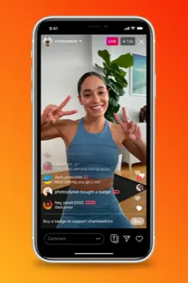 Instagram Live session on mobile with audience interaction and badge support features