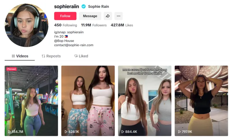 tiktok profile of sophie rain