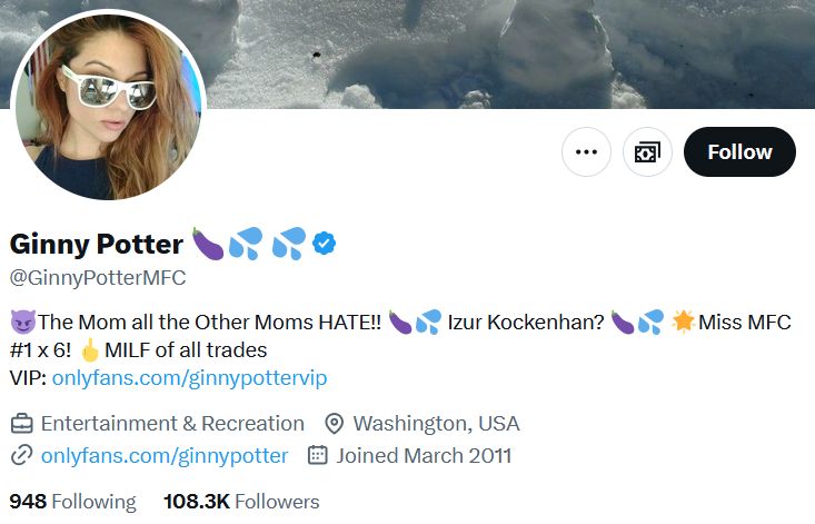 Ginny Potter’s Twitter profile with profile picture and OnlyFans link