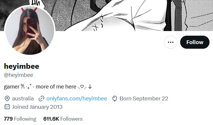 Heyimbee’s Twitter profile with profile picture and OnlyFans link