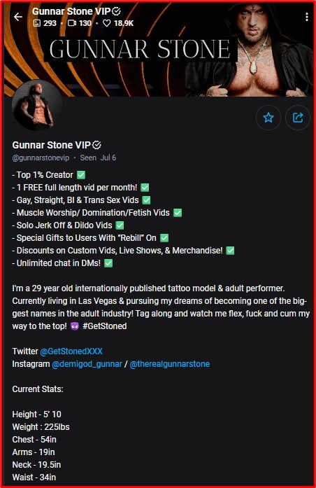example of a male OnlyFans creator profile used to study branding and content strategy