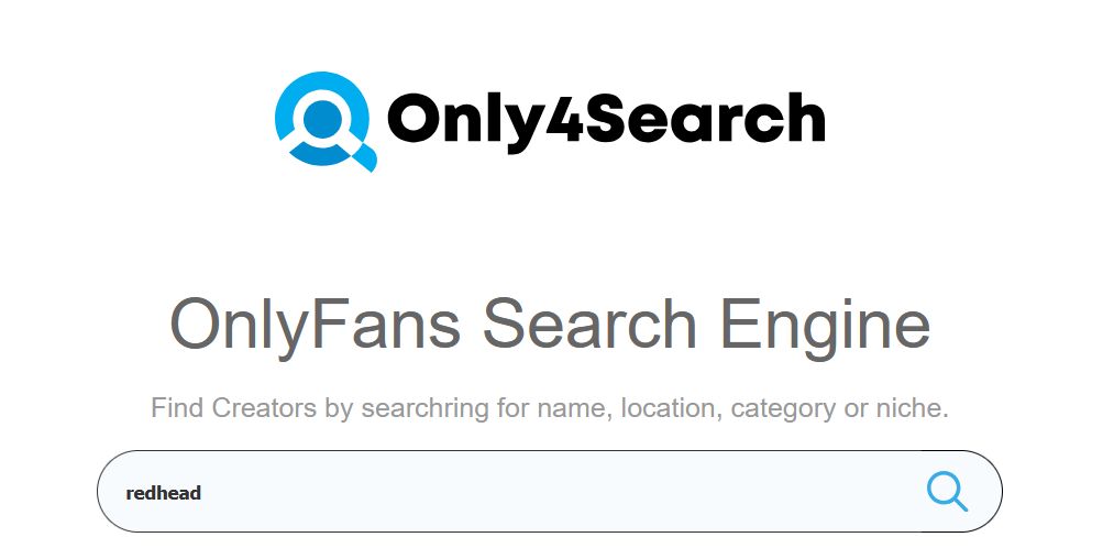 Only4Search homepage showing search for redhead OnlyFans creators