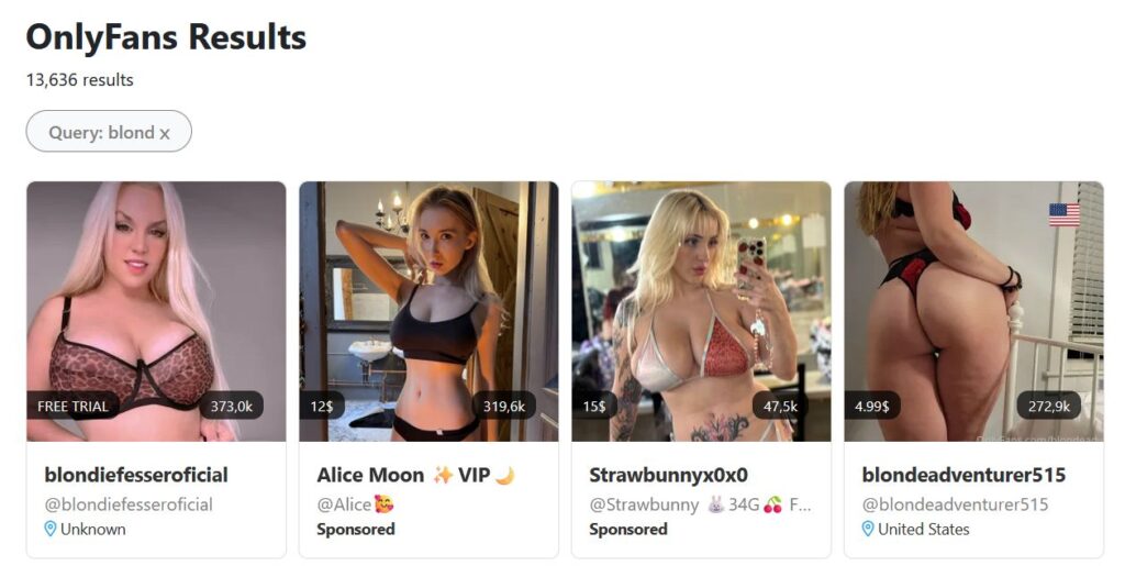 search results on Only4Search for creators tagged with the keyword 'blond'