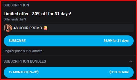 screenshot of OnlyFans subscription pricing with limited-time discount and bundle offer
