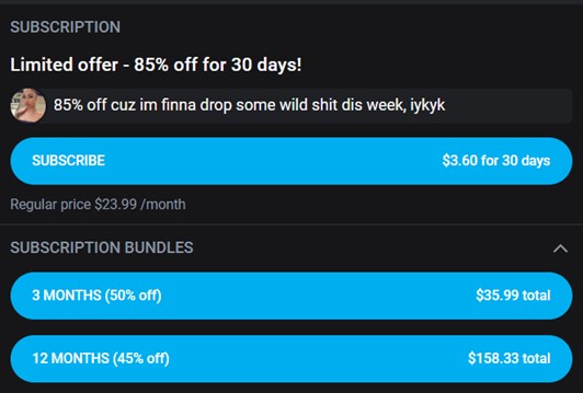 OnlyFans subscription pricing with discounts and bundle options