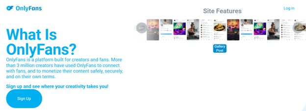 OnlyFans homepage explaining the platform’s purpose and creator features