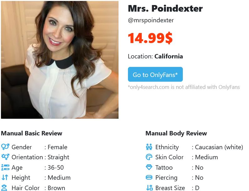 Mrs. Poindexter MILF OnlyFans creator profile from Only4Search