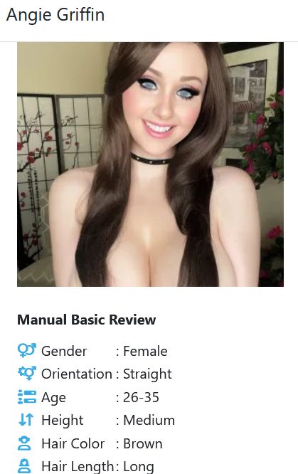 Angie Griffin with long brown hair and classic makeup