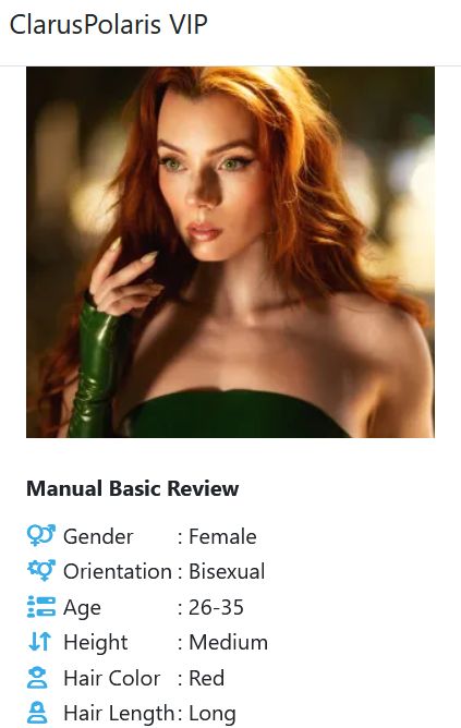 Clarus Polaris as red-haired elf queen in green dress