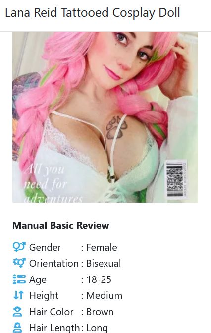 Lana Reid with pink braids, cleavage and fantasy tattoo