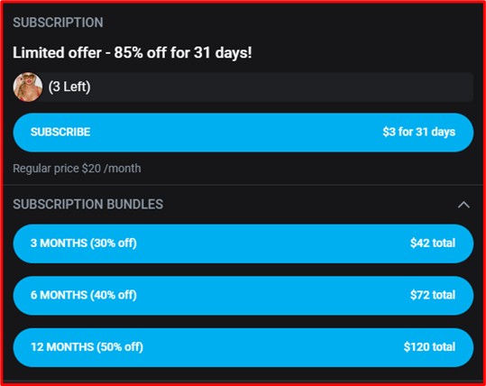 OnlyFans subscription options with discount bundles and limited offer