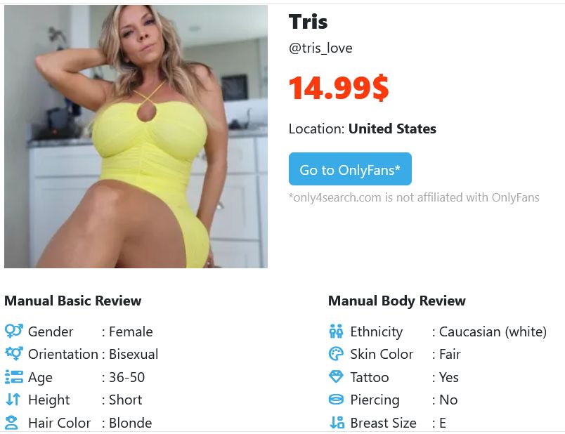Tris Love MILF OnlyFans creator profile from Only4Search